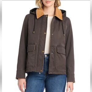 NWT Sanctuary Hooded Waxed Jacket Small Brown Corduroy Collar